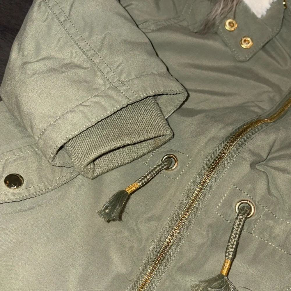 H&M Toddler Hooded Padded Parka w/Faux Fur Trim Size 3-4 Olive Green/Cream NWOT